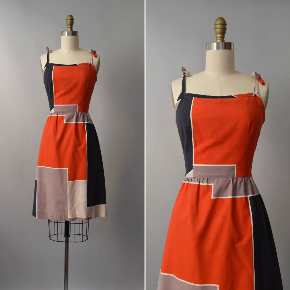 Vintage 1970's Color Block Malia Cotton Sun Dress
